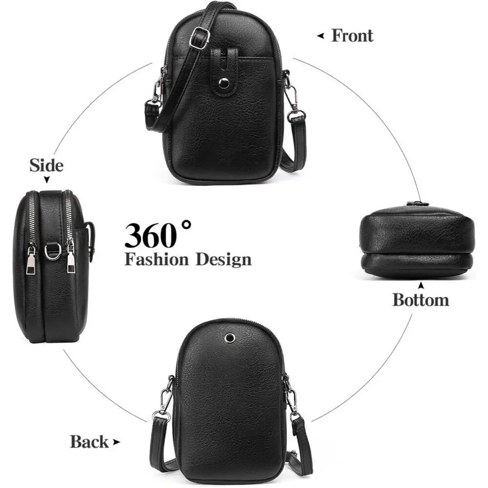 Women Y01 Black Phone Purse Crossbody Bags for Small Travel Wallet Touch Screen